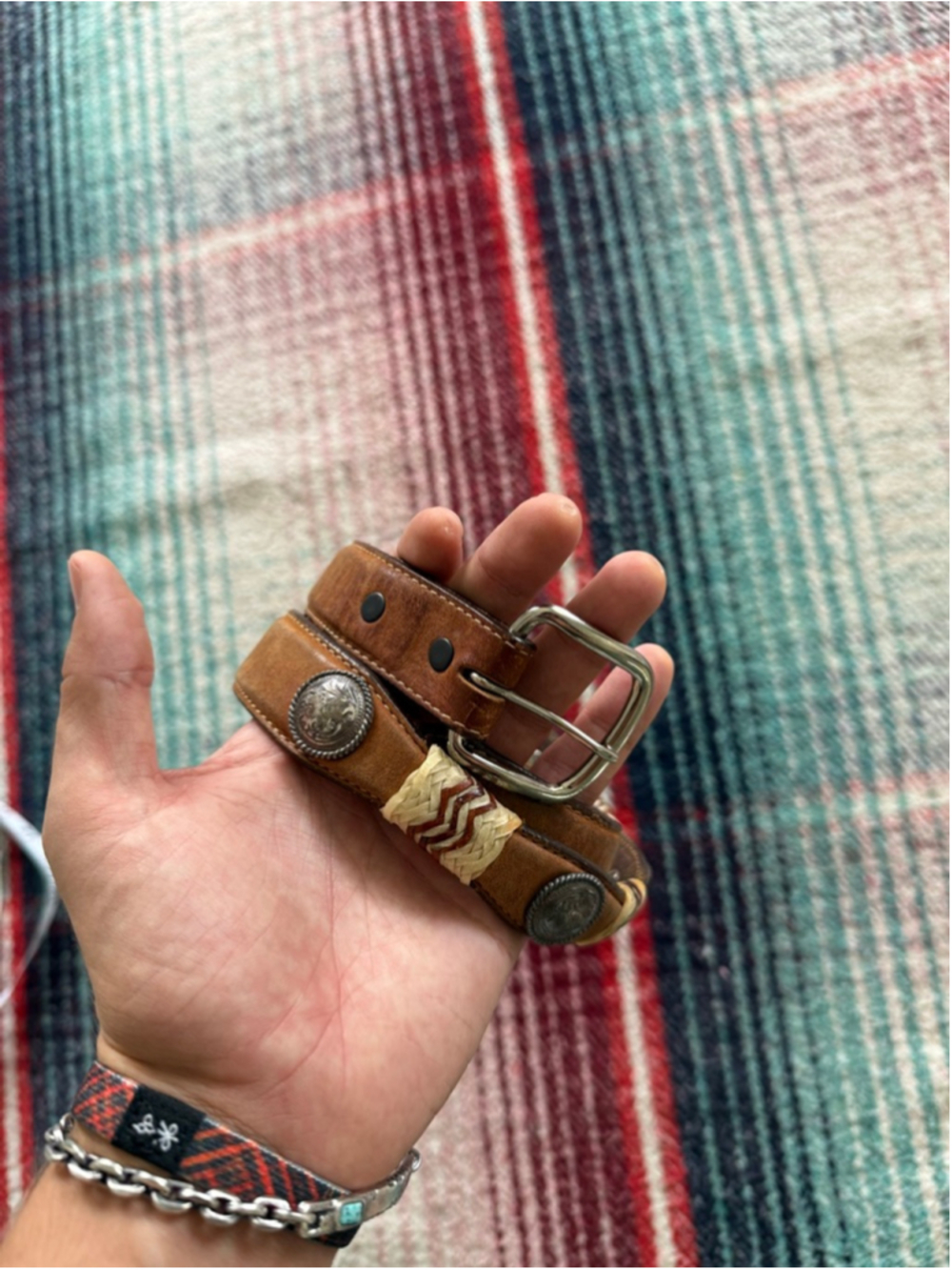 Vintage Tony Lama Brown Leather Concho Belt 26/31”